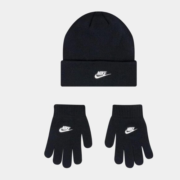 Nike KIDS Cuff Beanie Hat & Gloves 2 Piece Set - Black Size 4/7 FREE SHIP $24 - Picture 1 of 5